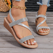 Load image into Gallery viewer, Fashion Rhinestone Wedge Sandals Bohemian Ethnic Style Open Toe Summer Vacation Roman Shoes For Women